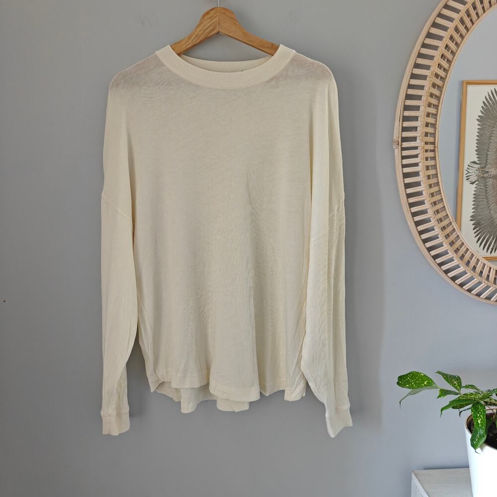 Jenni Kayne Boyfriend Long Sleeve Tee Sweater Ivory Cotton Oversized XS